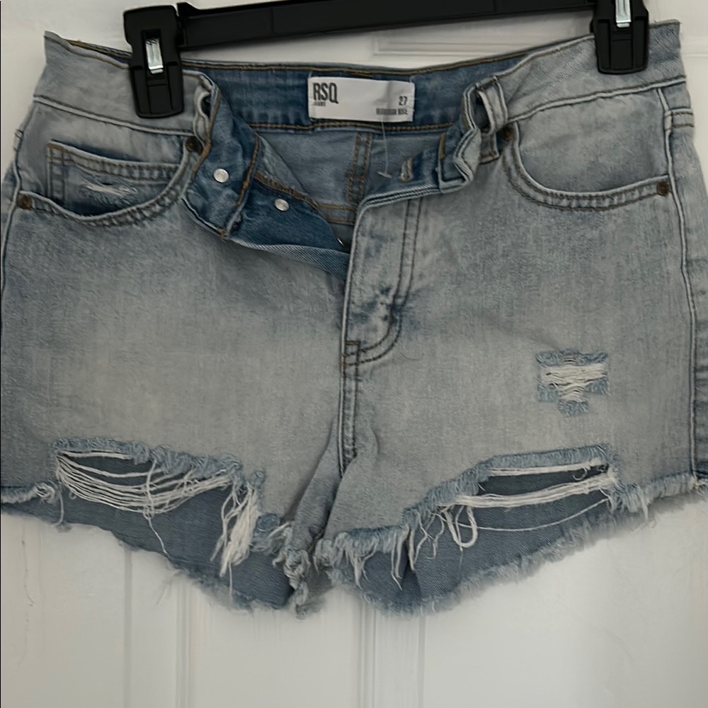 RSQ Faded Blue Ripped Jean Shorts